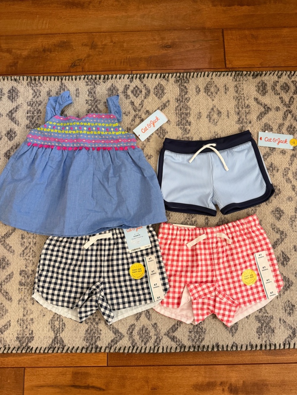 Cat & Jack Girls Embroidered Tank w/Gingham & ribbed Shorts summer bundle